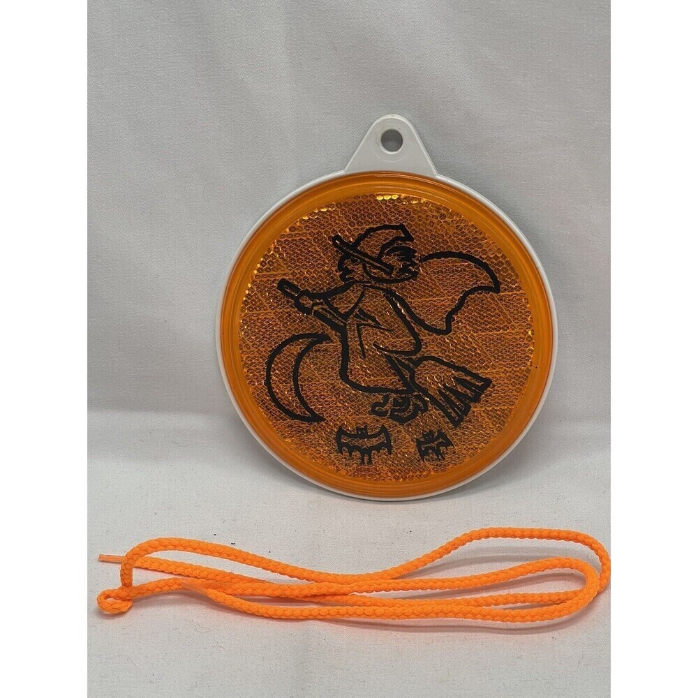 Vintage Halloween NOS Childs Saf-T Treat Reflective Witch Orange Badge RARE